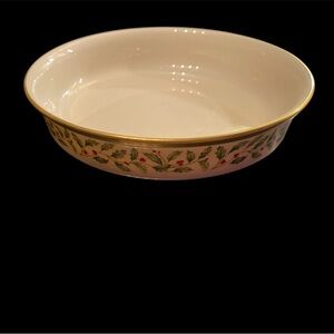 Lenox Cream Bowl with Gold and Green Holly Design